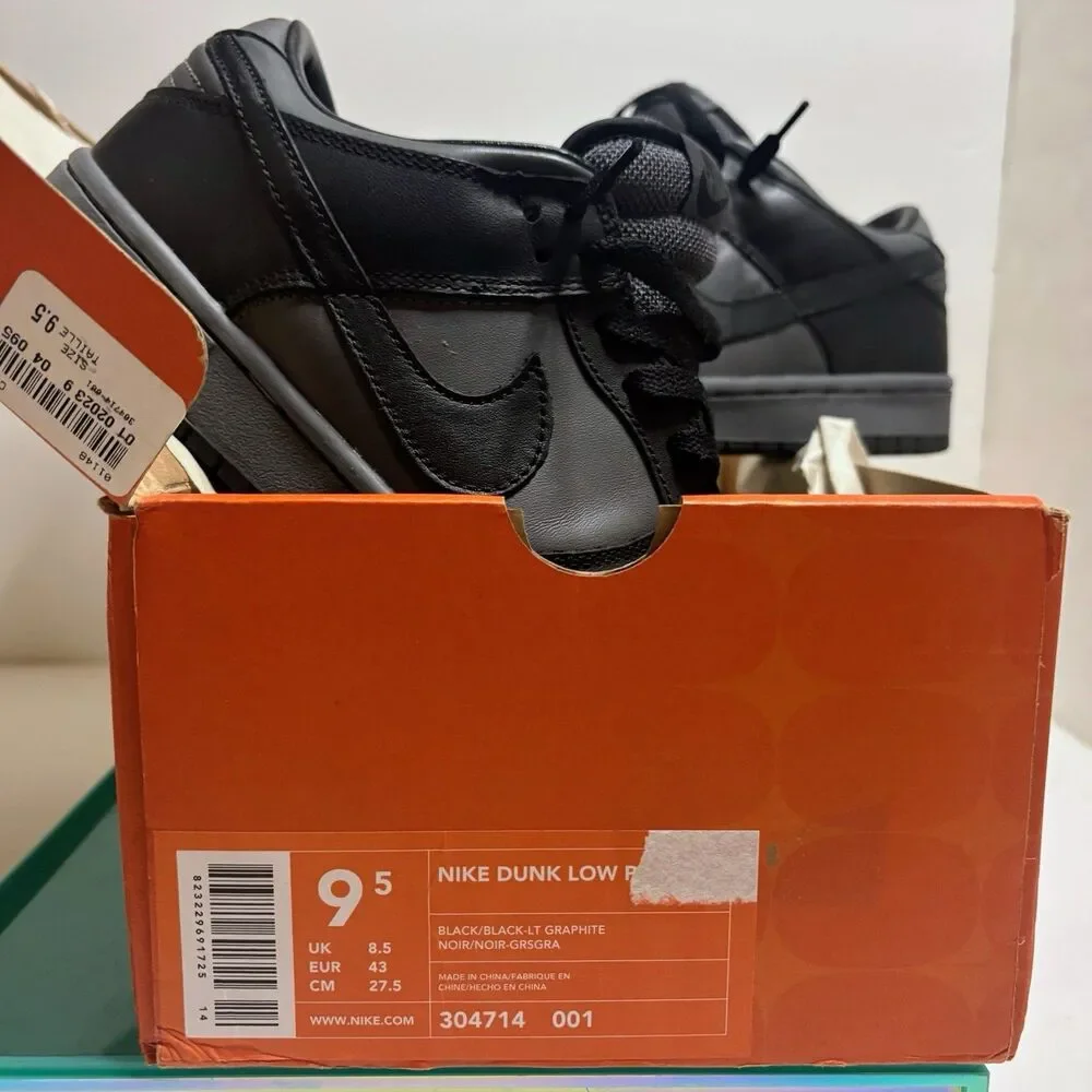 2002 NIKE Dunk Low Pro Black Gray Graphite Size 9.5 304714-001 OG Box Worn Once